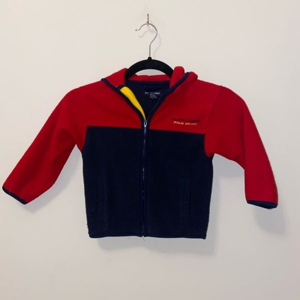 Ralph Lauren Polo Full Zip Sweater Hoodie Red Navy Blue Sz 2T Boys